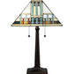 Meyda Lighting Prairie Peaks 23" 2-Light Mahogany Bronze Table Lamp With Multi-Colored Shade Glass