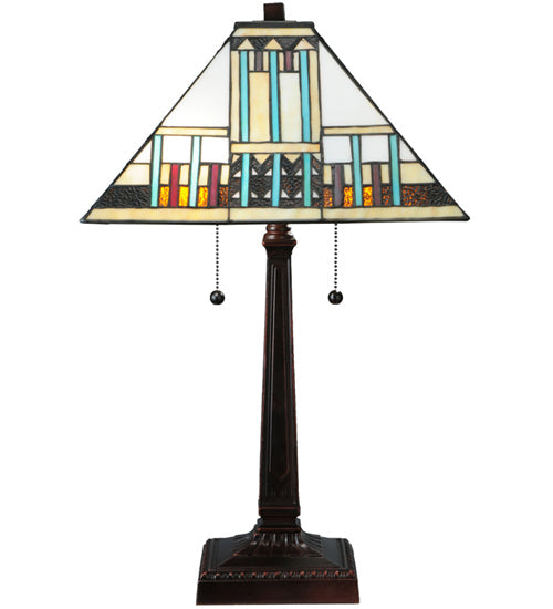 Meyda Lighting Prairie Peaks 23" 2-Light Mahogany Bronze Table Lamp With Multi-Colored Shade Glass