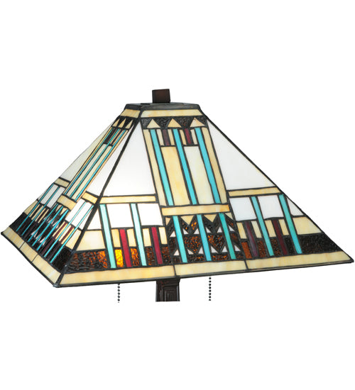 Meyda Lighting Prairie Peaks 23" 2-Light Mahogany Bronze Table Lamp With Multi-Colored Shade Glass