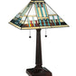 Meyda Lighting Prairie Peaks 23" 2-Light Mahogany Bronze Table Lamp With Multi-Colored Shade Glass