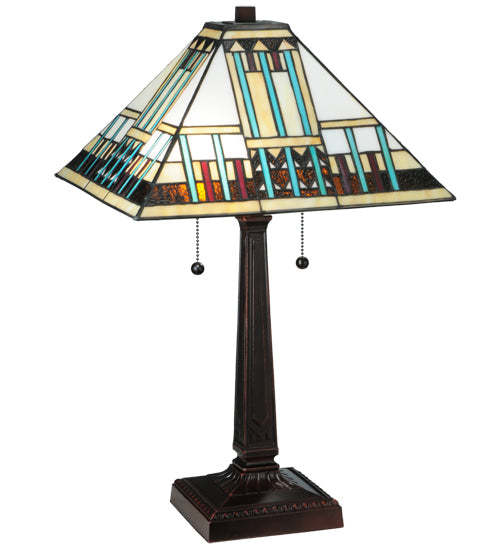 Meyda Lighting Prairie Peaks 23" 2-Light Mahogany Bronze Table Lamp With Multi-Colored Shade Glass