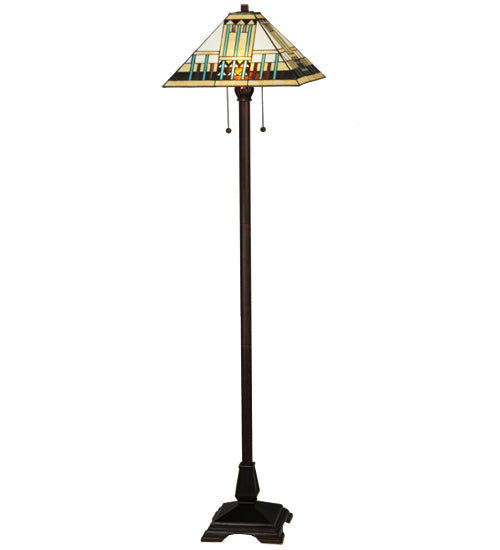 Meyda Lighting Prairie Peaks 62" 2-Light Mahogany Bronze Floor Lamp With Multi-Colored Shade Glass