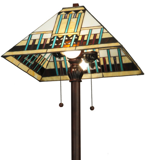 Meyda Lighting Prairie Peaks 62" 2-Light Mahogany Bronze Floor Lamp With Multi-Colored Shade Glass