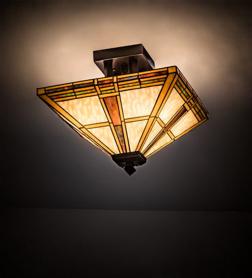 Meyda Lighting Prairie Straw 24" 4-Light Mahogany Bronze Semi-flush Mount Light With Beige Shade Glass