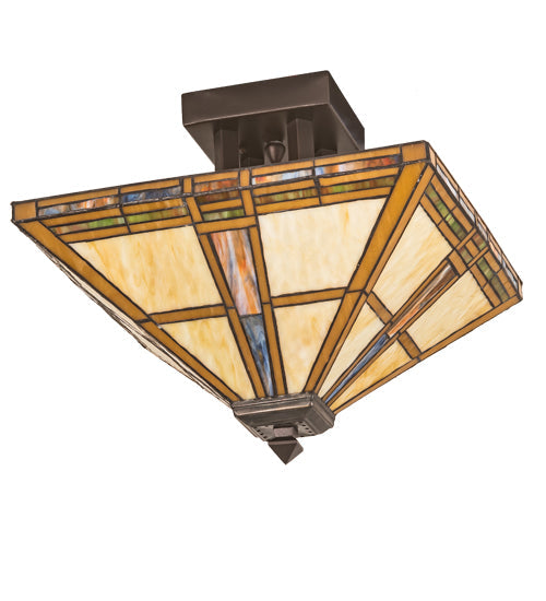 Meyda Lighting Prairie Straw 24" 4-Light Mahogany Bronze Semi-flush Mount Light With Beige Shade Glass