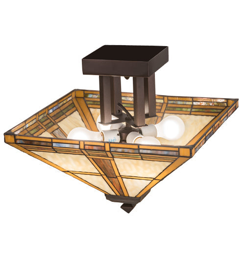 Meyda Lighting Prairie Straw 24" 4-Light Mahogany Bronze Semi-flush Mount Light With Beige Shade Glass
