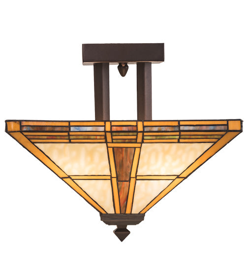 Meyda Lighting Prairie Straw 24" 4-Light Mahogany Bronze Semi-flush Mount Light With Beige Shade Glass