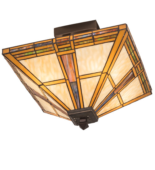 Meyda Lighting Prairie Straw 24" 4-Light Mahogany Bronze Semi-flush Mount Light With Beige Shade Glass