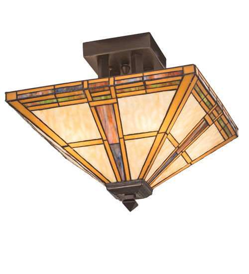 Meyda Lighting Prairie Straw 24" 4-Light Mahogany Bronze Semi-flush Mount Light With Beige Shade Glass