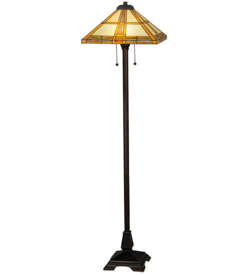 Meyda Lighting Prairie Straw 62" 2-Light Mahogany Bronze Floor Lamp With Multi-Colored Shade Glass