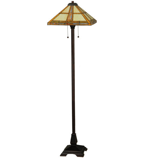 Meyda Lighting Prairie Straw 62" 2-Light Mahogany Bronze Floor Lamp With Multi-Colored Shade Glass