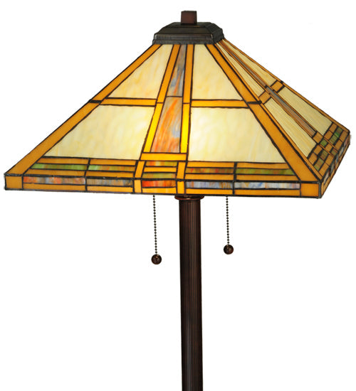 Meyda Lighting Prairie Straw 62" 2-Light Mahogany Bronze Floor Lamp With Multi-Colored Shade Glass