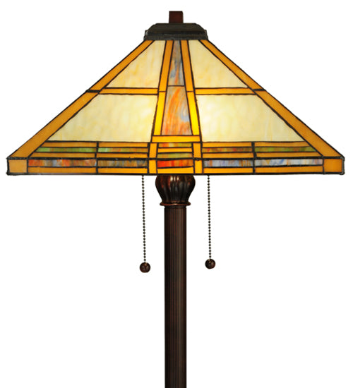 Meyda Lighting Prairie Straw 62" 2-Light Mahogany Bronze Floor Lamp With Multi-Colored Shade Glass