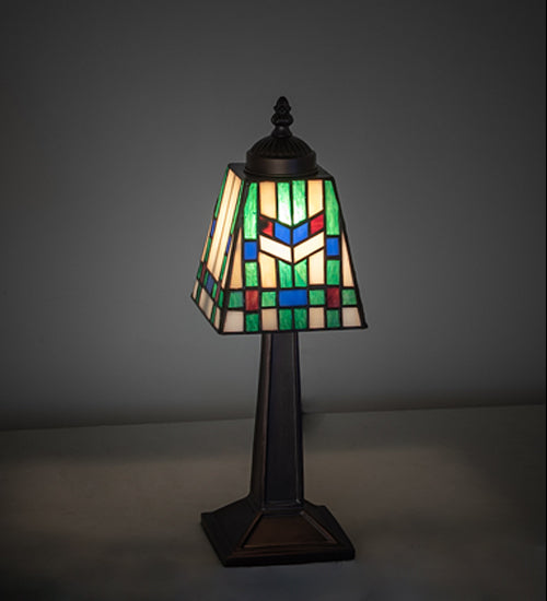 Meyda Lighting Prairie Wheat 10" Mahogany Bronze Mini Table Lamp With Multi-Colored Stained Shade Glass