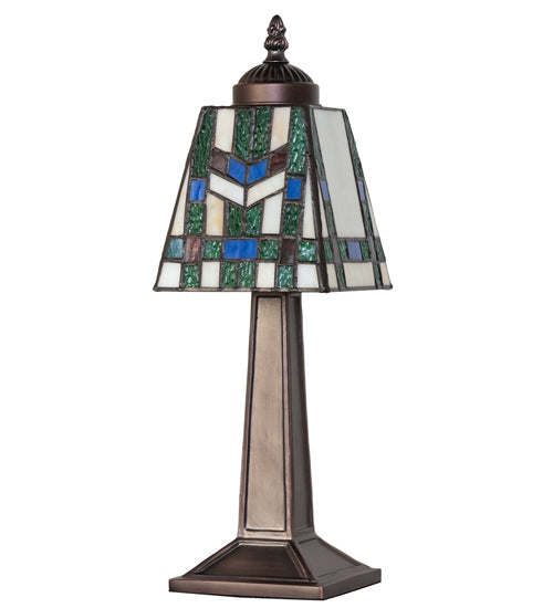 Meyda Lighting Prairie Wheat 10" Mahogany Bronze Mini Table Lamp With Multi-Colored Stained Shade Glass