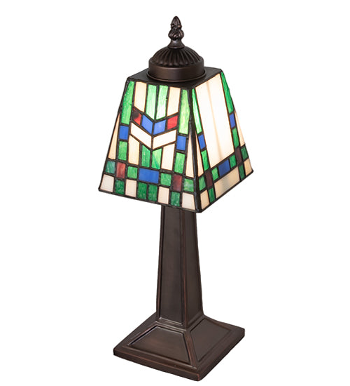 Meyda Lighting Prairie Wheat 10" Mahogany Bronze Mini Table Lamp With Multi-Colored Stained Shade Glass