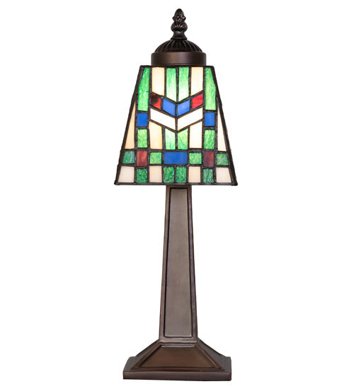 Meyda Lighting Prairie Wheat 10" Mahogany Bronze Mini Table Lamp With Multi-Colored Stained Shade Glass