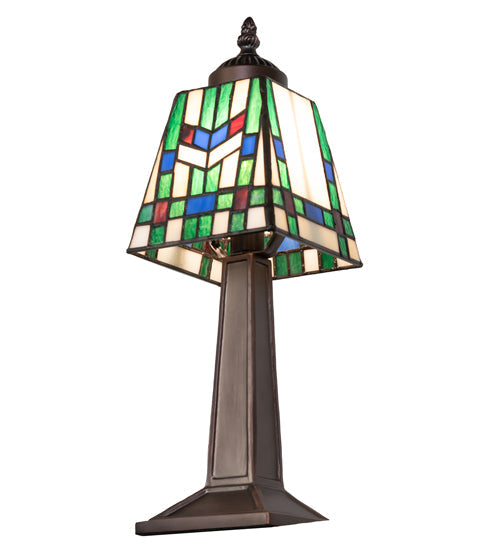 Meyda Lighting Prairie Wheat 10" Mahogany Bronze Mini Table Lamp With Multi-Colored Stained Shade Glass