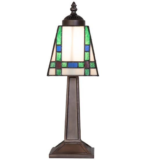 Meyda Lighting Prairie Wheat 10" Mahogany Bronze Mini Table Lamp With Multi-Colored Stained Shade Glass