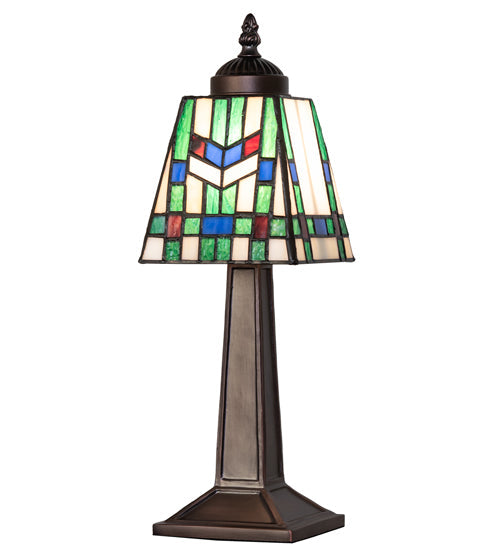 Meyda Lighting Prairie Wheat 10" Mahogany Bronze Mini Table Lamp With Multi-Colored Stained Shade Glass