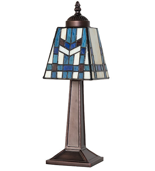 Meyda Lighting Prairie Wheat 10" Mahogany Bronze Mission Mini Table Lamp With Multi-Colored Stained Shade Glass