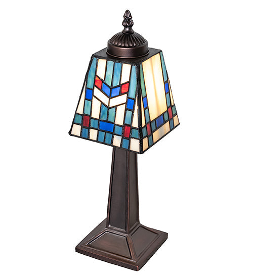 Meyda Lighting Prairie Wheat 10" Mahogany Bronze Mission Mini Table Lamp With Multi-Colored Stained Shade Glass