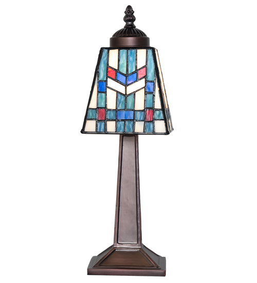 Meyda Lighting Prairie Wheat 10" Mahogany Bronze Mission Mini Table Lamp With Multi-Colored Stained Shade Glass