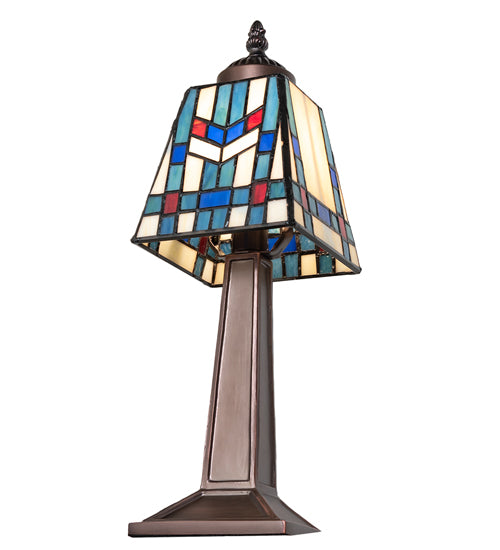 Meyda Lighting Prairie Wheat 10" Mahogany Bronze Mission Mini Table Lamp With Multi-Colored Stained Shade Glass