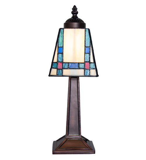 Meyda Lighting Prairie Wheat 10" Mahogany Bronze Mission Mini Table Lamp With Multi-Colored Stained Shade Glass