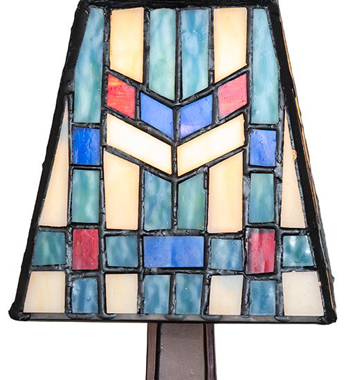 Meyda Lighting Prairie Wheat 10" Mahogany Bronze Mission Mini Table Lamp With Multi-Colored Stained Shade Glass