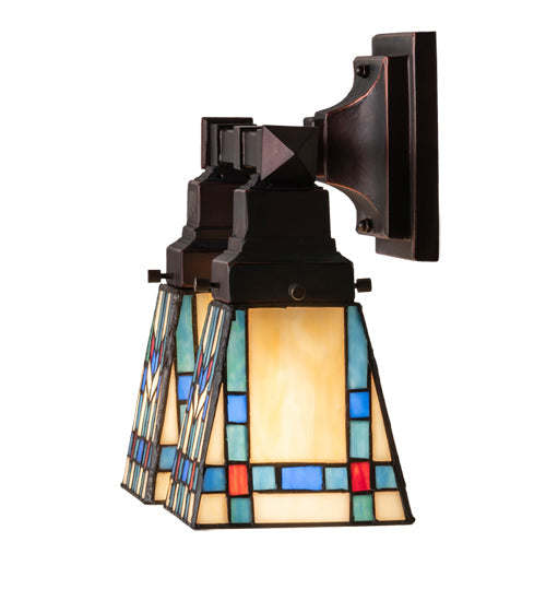 Meyda Lighting Prairie Wheat 12" 2-Light Mahogany Bronze Wall Sconce With Multi-Colored Shade Glass