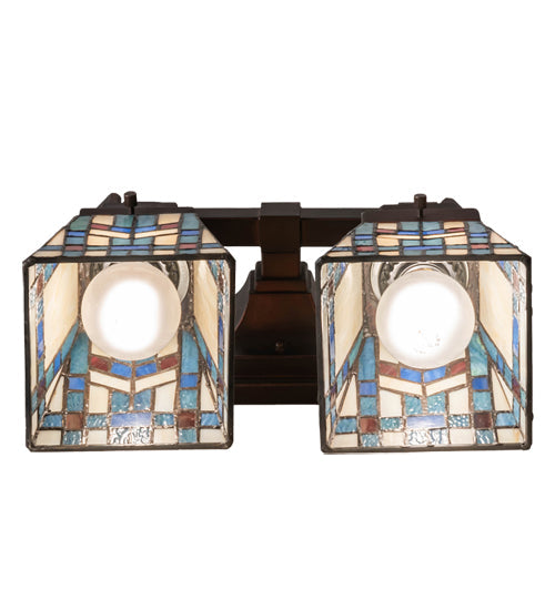 Meyda Lighting Prairie Wheat 12" 2-Light Mahogany Bronze Wall Sconce With Multi-Colored Shade Glass