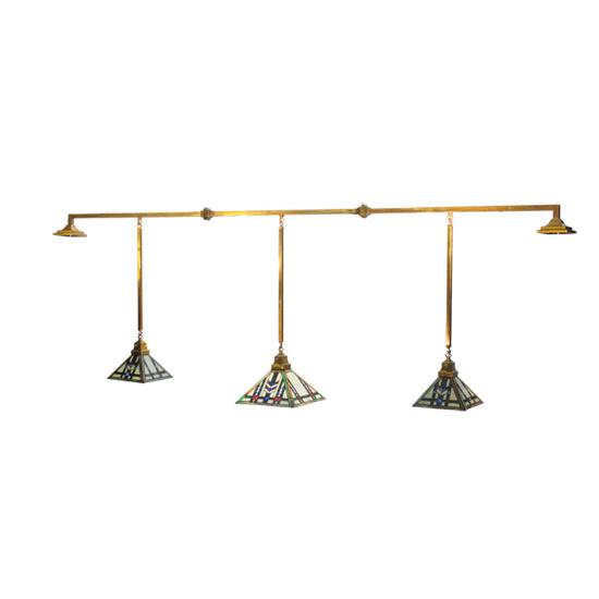 Meyda Lighting Prairie Wheat 120" 3-Light Brass Tint Island Pendant Light With Multi-Colored Shade Glass