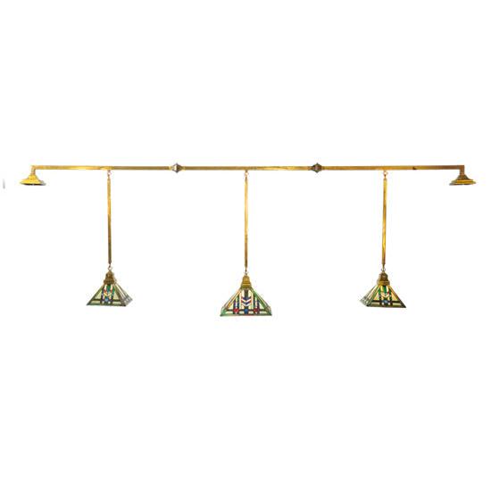 Meyda Lighting Prairie Wheat 120" 3-Light Brass Tint Island Pendant Light With Multi-Colored Shade Glass