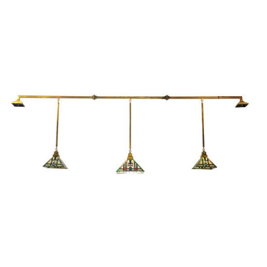 Meyda Lighting Prairie Wheat 120" 3-Light Brass Tint Island Pendant Light With Multi-Colored Shade Glass