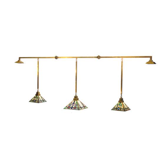 Meyda Lighting Prairie Wheat 120" 3-Light Brass Tint Island Pendant Light With Multi-Colored Shade Glass