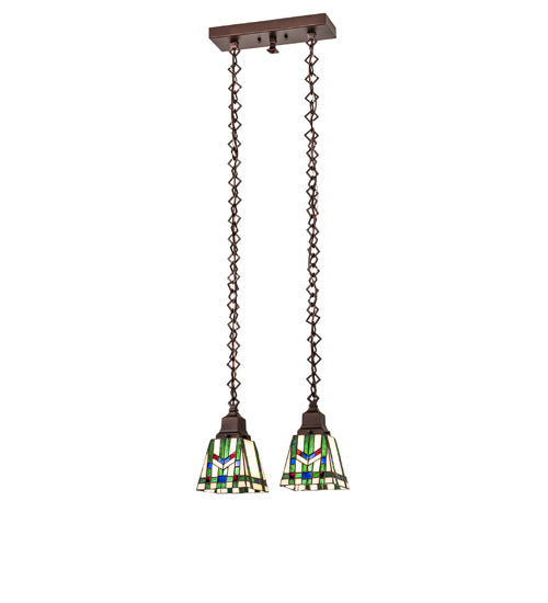 Meyda Lighting Prairie Wheat 15" 2-Light Mahogany Bronze Island Pendant Light With Multi-Colored Shade Glass