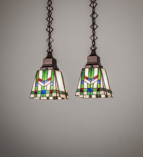 Meyda Lighting Prairie Wheat 15" 2-Light Mahogany Bronze Island Pendant Light With Multi-Colored Shade Glass