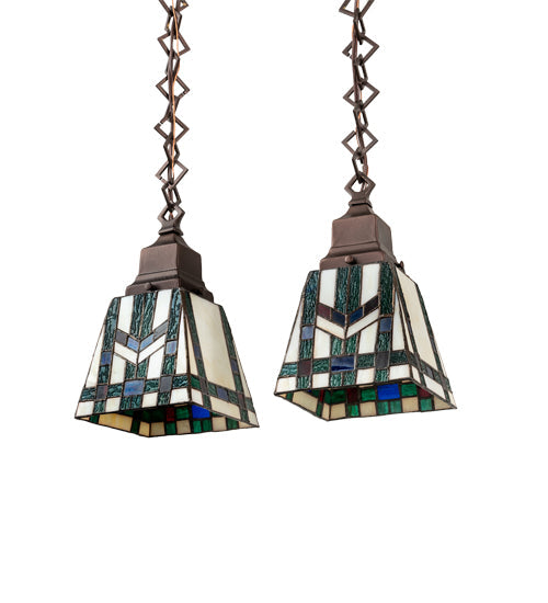 Meyda Lighting Prairie Wheat 15" 2-Light Mahogany Bronze Island Pendant Light With Multi-Colored Shade Glass