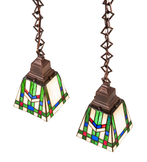 Meyda Lighting Prairie Wheat 15" 2-Light Mahogany Bronze Island Pendant Light With Multi-Colored Shade Glass