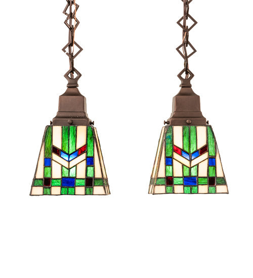 Meyda Lighting Prairie Wheat 15" 2-Light Mahogany Bronze Island Pendant Light With Multi-Colored Shade Glass
