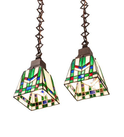 Meyda Lighting Prairie Wheat 15" 2-Light Mahogany Bronze Island Pendant Light With Multi-Colored Shade Glass