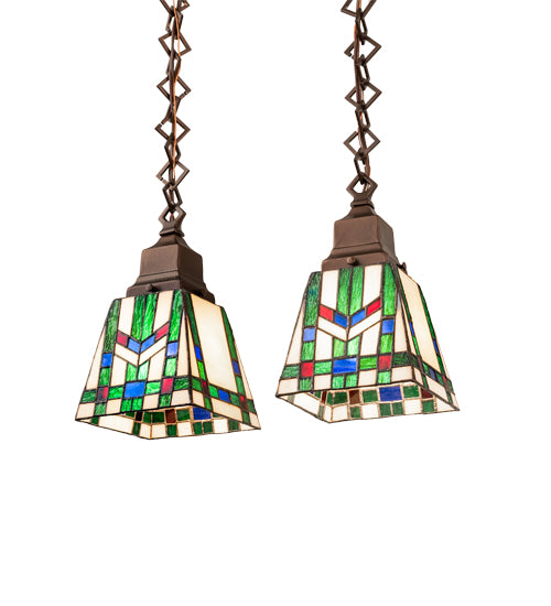 Meyda Lighting Prairie Wheat 15" 2-Light Mahogany Bronze Island Pendant Light With Multi-Colored Shade Glass