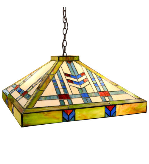Meyda Lighting Prairie Wheat 17" 3-Light Mahogany Bronze Pendant Light With Multi-Colored Stained Shade Glass