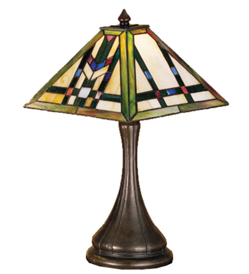 Meyda Lighting Prairie Wheat 17" Mahogany Bronze Accent Table Lamp With Multi-Colored Shade Glass