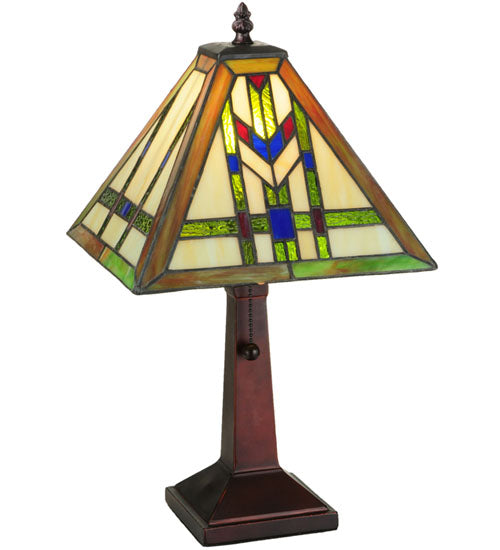 Meyda Lighting Prairie Wheat 18" Mahogany Bronze Table Lamp With Multi-Colored Shade Glass