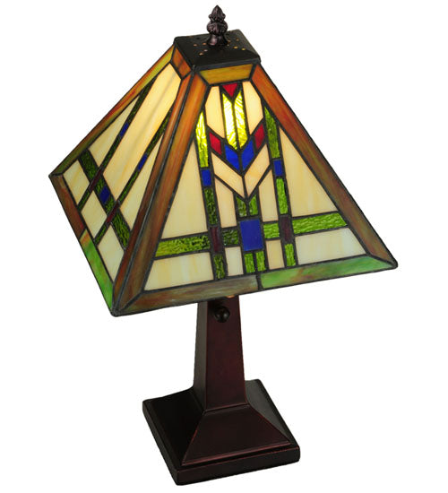 Meyda Lighting Prairie Wheat 18" Mahogany Bronze Table Lamp With Multi-Colored Shade Glass