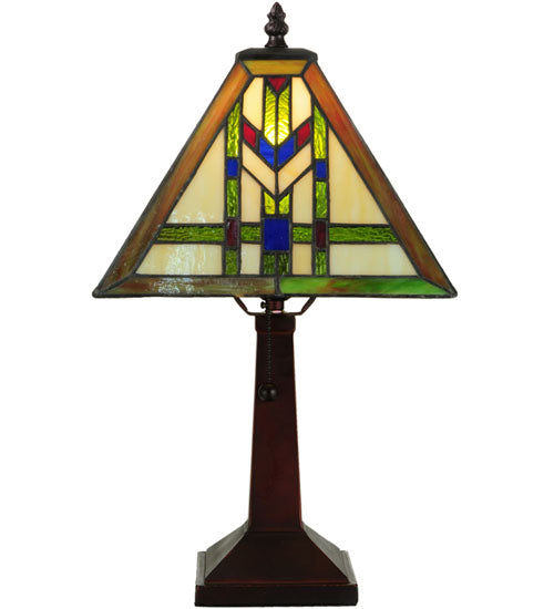 Meyda Lighting Prairie Wheat 18" Mahogany Bronze Table Lamp With Multi-Colored Shade Glass
