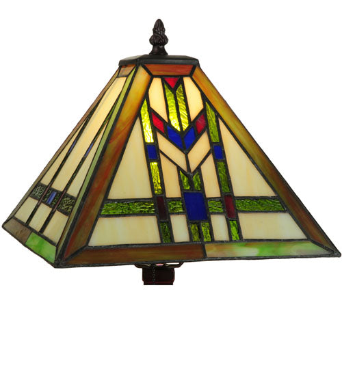 Meyda Lighting Prairie Wheat 18" Mahogany Bronze Table Lamp With Multi-Colored Shade Glass