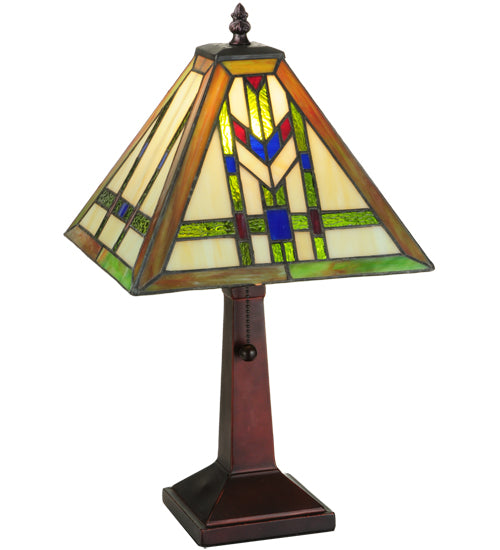 Meyda Lighting Prairie Wheat 18" Mahogany Bronze Table Lamp With Multi-Colored Shade Glass